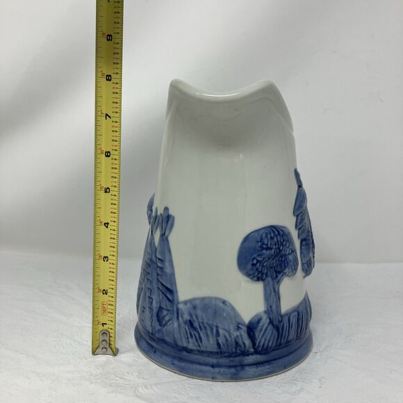 Vintage Old Sleepy Eye Native American Pottery White Blue Ceramic Pitcher - Picture 2 of 14